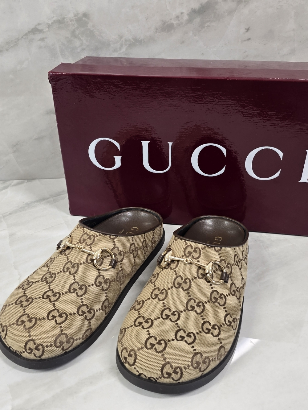 Gucci Beige Brown GG Canvas Horsebit Mules - Picture 2 of 9